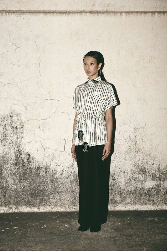 AN Stripe Tie Up Shirt Set