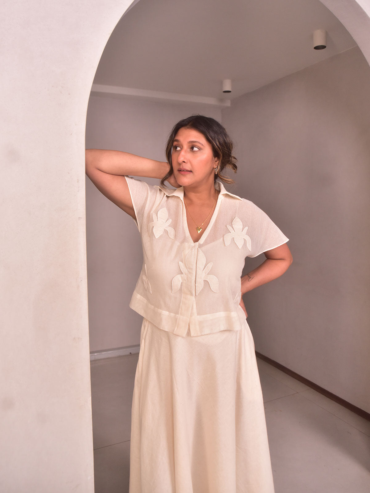 Amara Applique Cotton Net Shirt