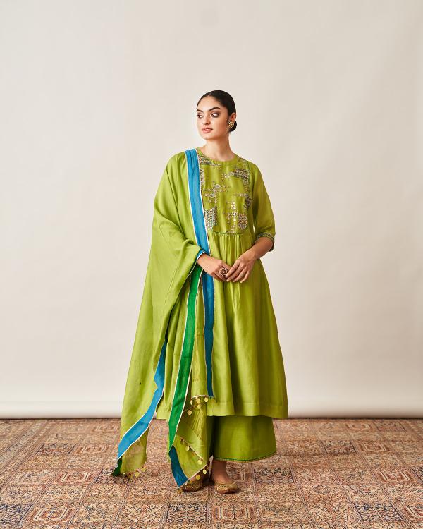 The Lime Green Silk Chanderi Set