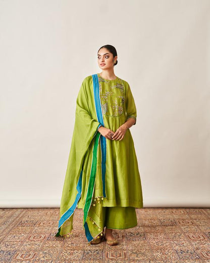 The Lime Green Silk Chanderi Set