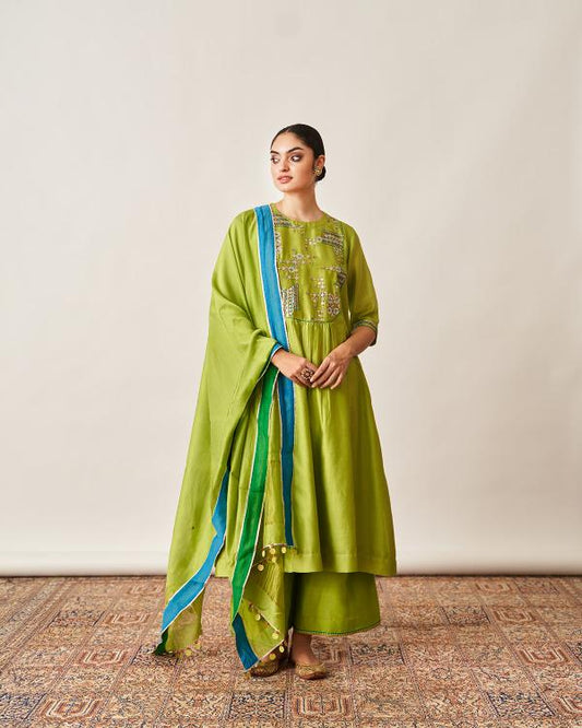 The Lime Green Silk Chanderi Set