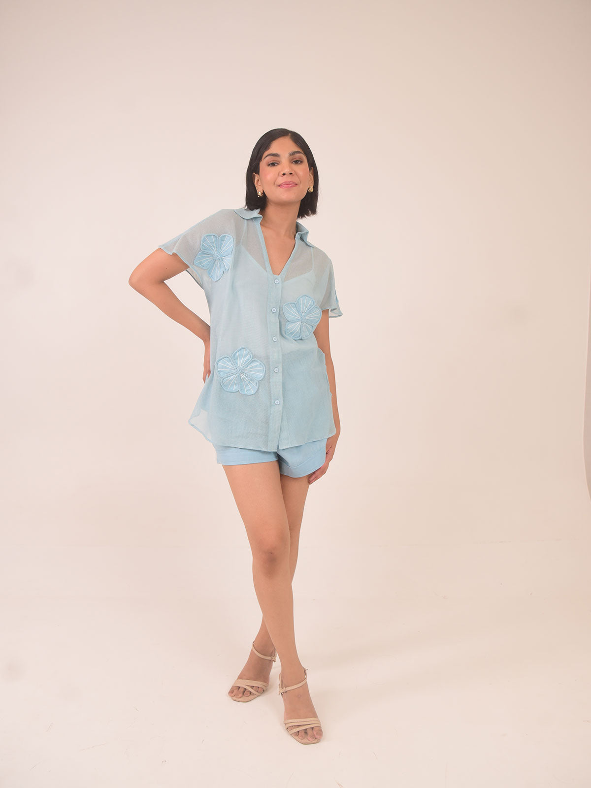 Aster Applique Cotton Net Shirt