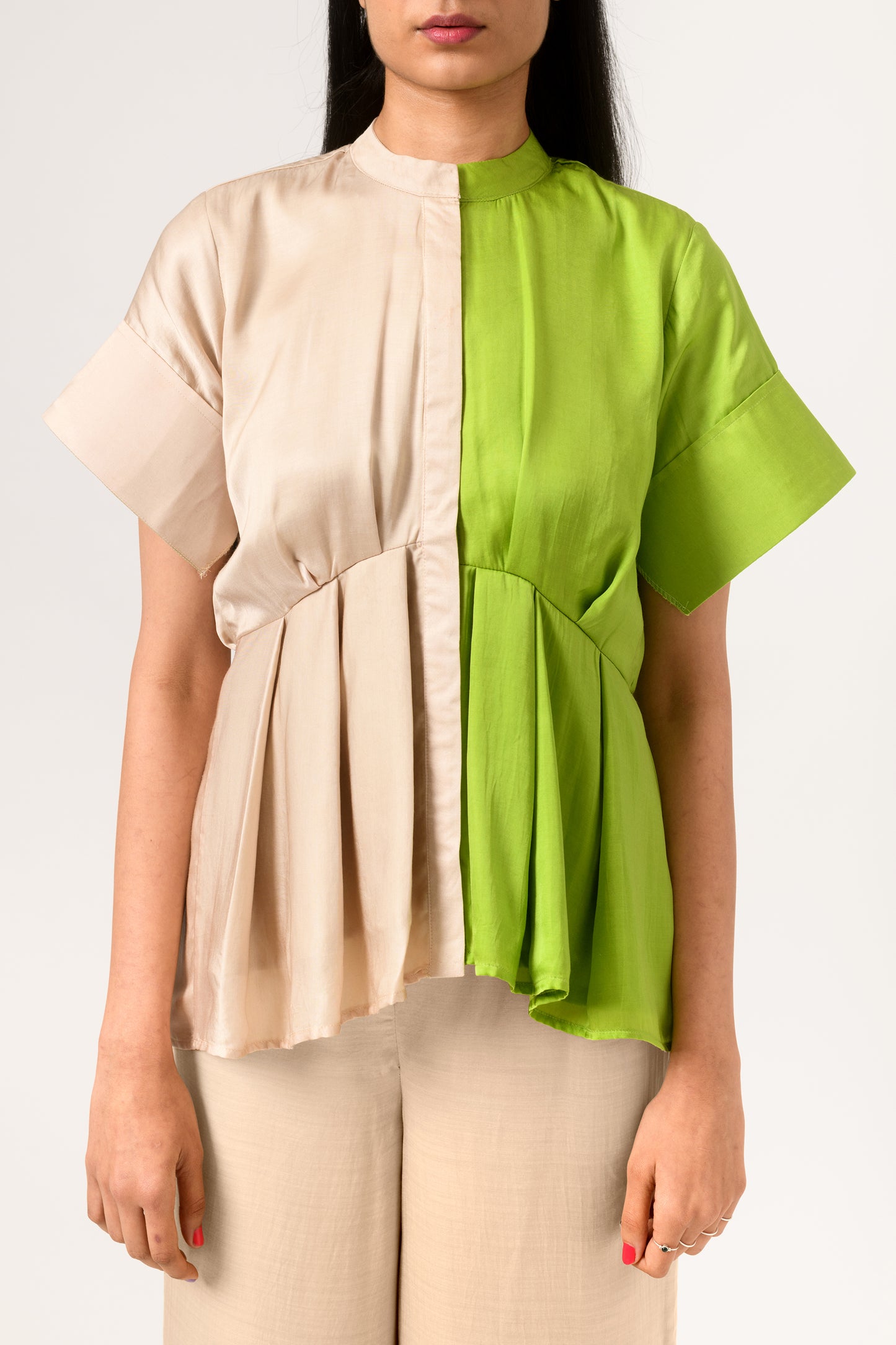 Ecru Green Half Half Blouse