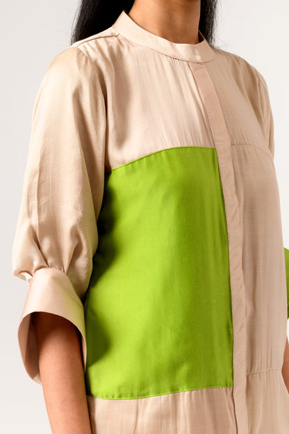 Ecru Green Colorblocked Blouse