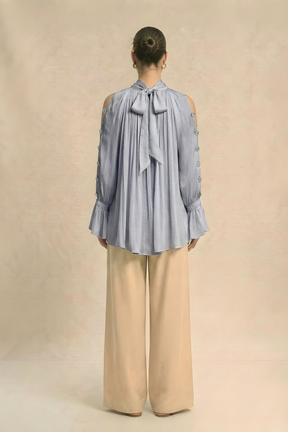Steel Grey Halter Neck Blouse