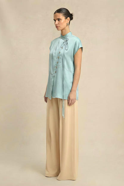 Tropical Breeze Blue Crew Neck Blouse
