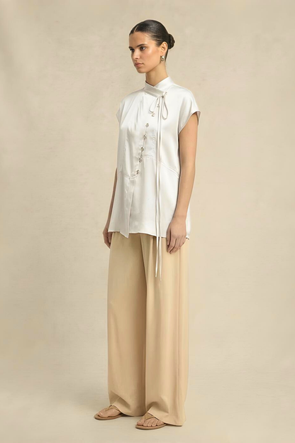 Ivory White Crew Neck Blouse