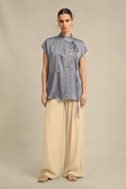Steel Grey Crew Neck Blouse