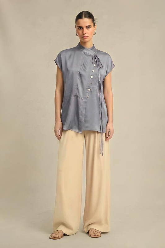 Steel Grey Crew Neck Blouse