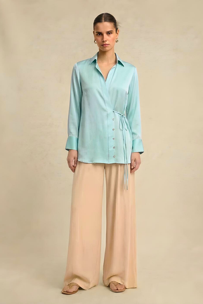 Tropical Breeze Blue Wrap Blouse