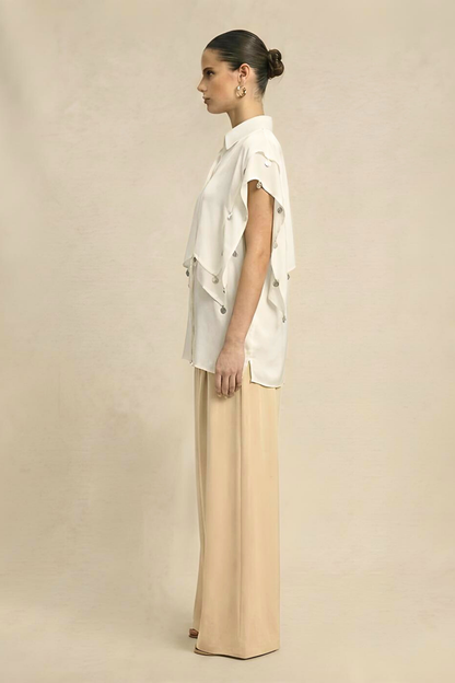 Ivory White Coin Flap Shirt