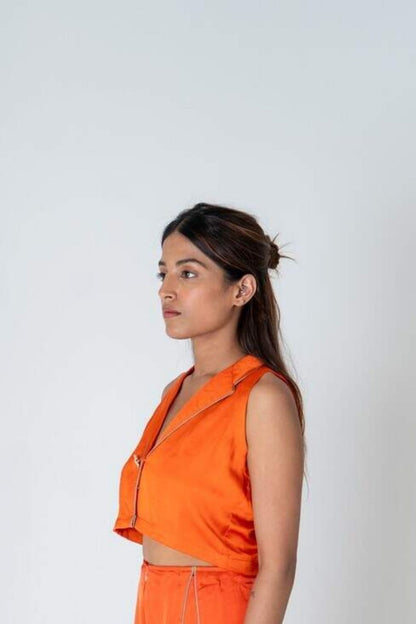 Orange Sleeveless Waistcoat Top