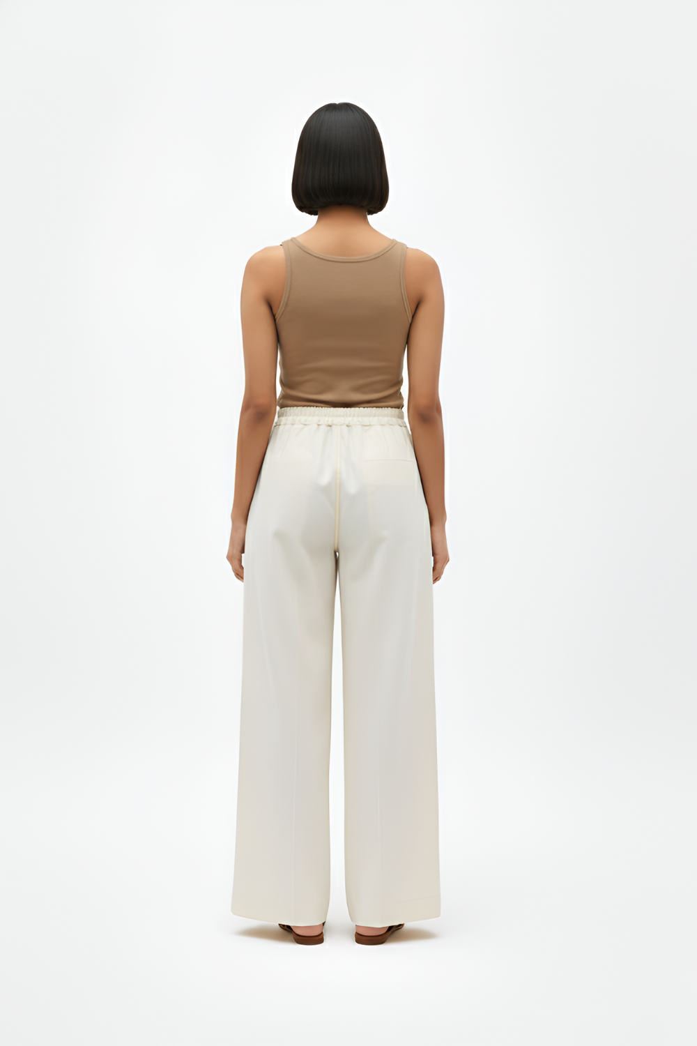 Ivory-Mango Yellow Pintucks Pants