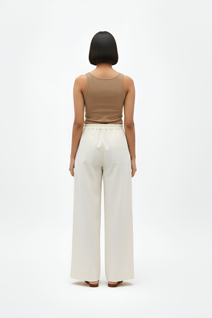 Ivory-Mango Yellow Pintucks Pants