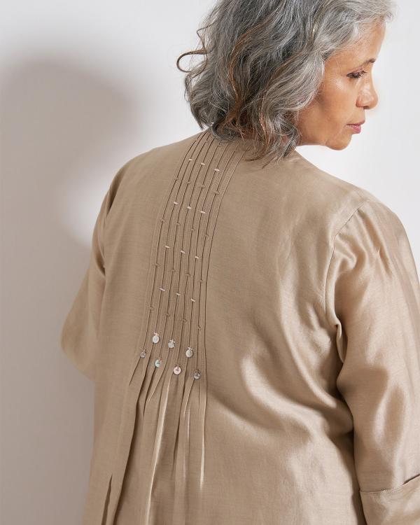 Beige Top and Pant Set with Slip