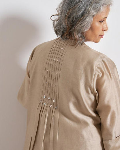 Beige Top and Pant Set with Slip