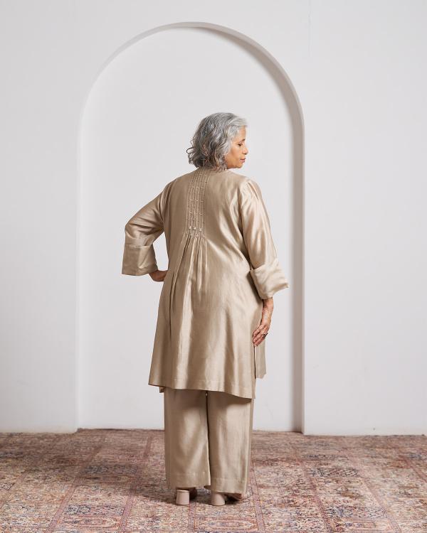 Beige Top and Pant Set with Slip