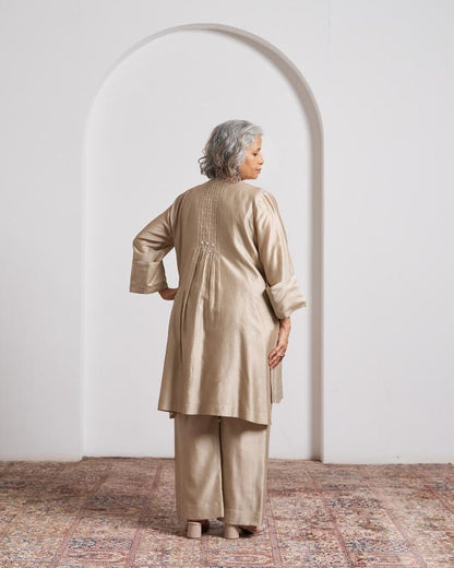 Beige Top and Pant Set with Slip