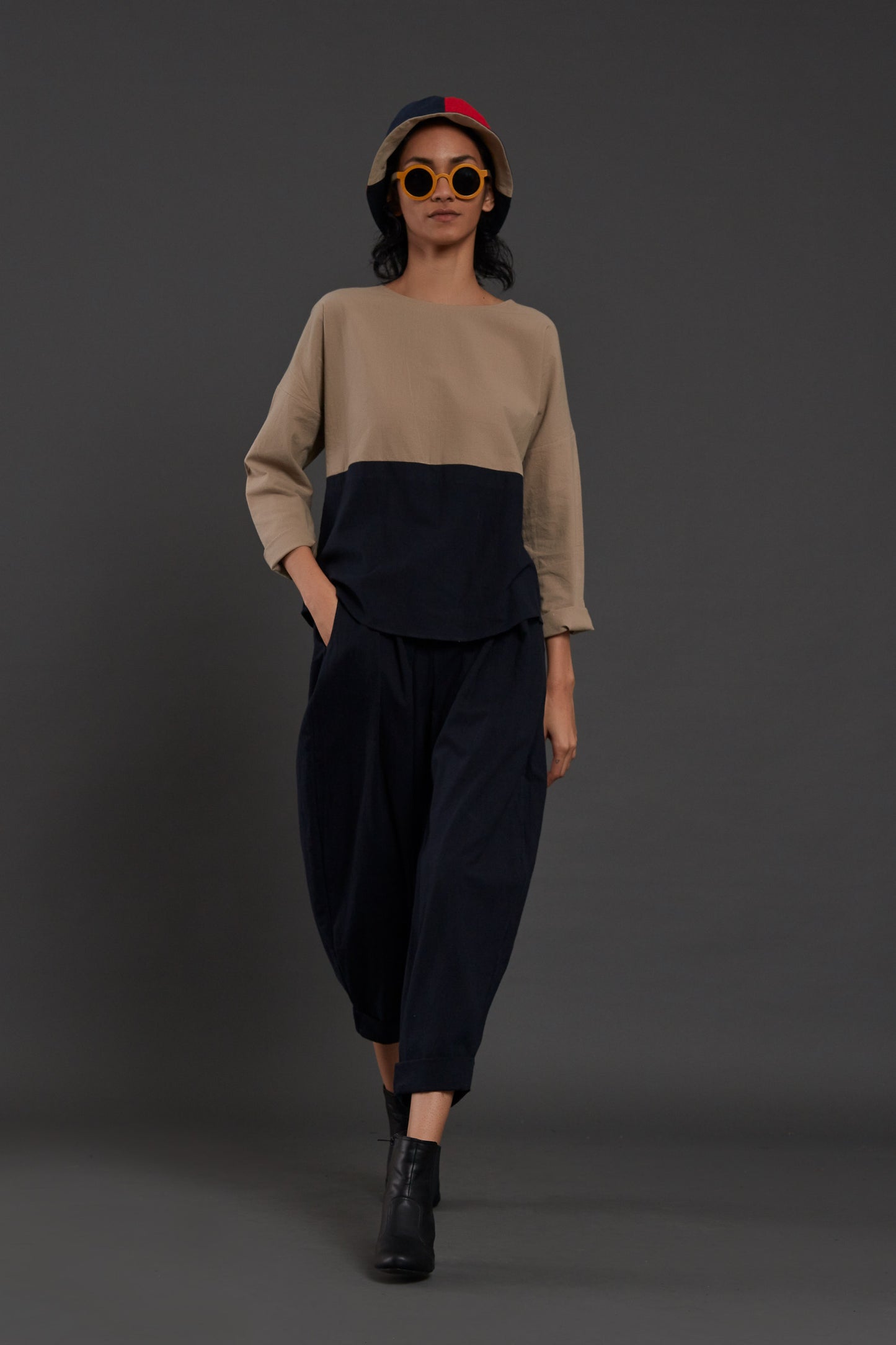 Beige & Navy Blue Rekin Top