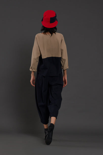 Beige & Navy Blue Rekin Top