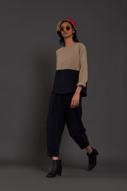 Beige & Navy Blue Rekin Top