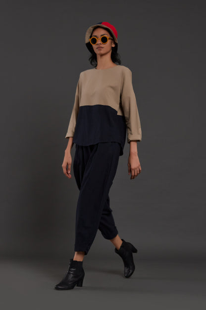 Beige & Navy Blue Rekin Top