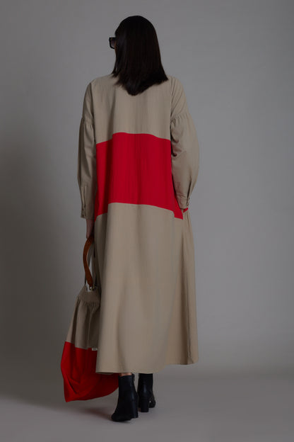 Beige & Red Band Dress