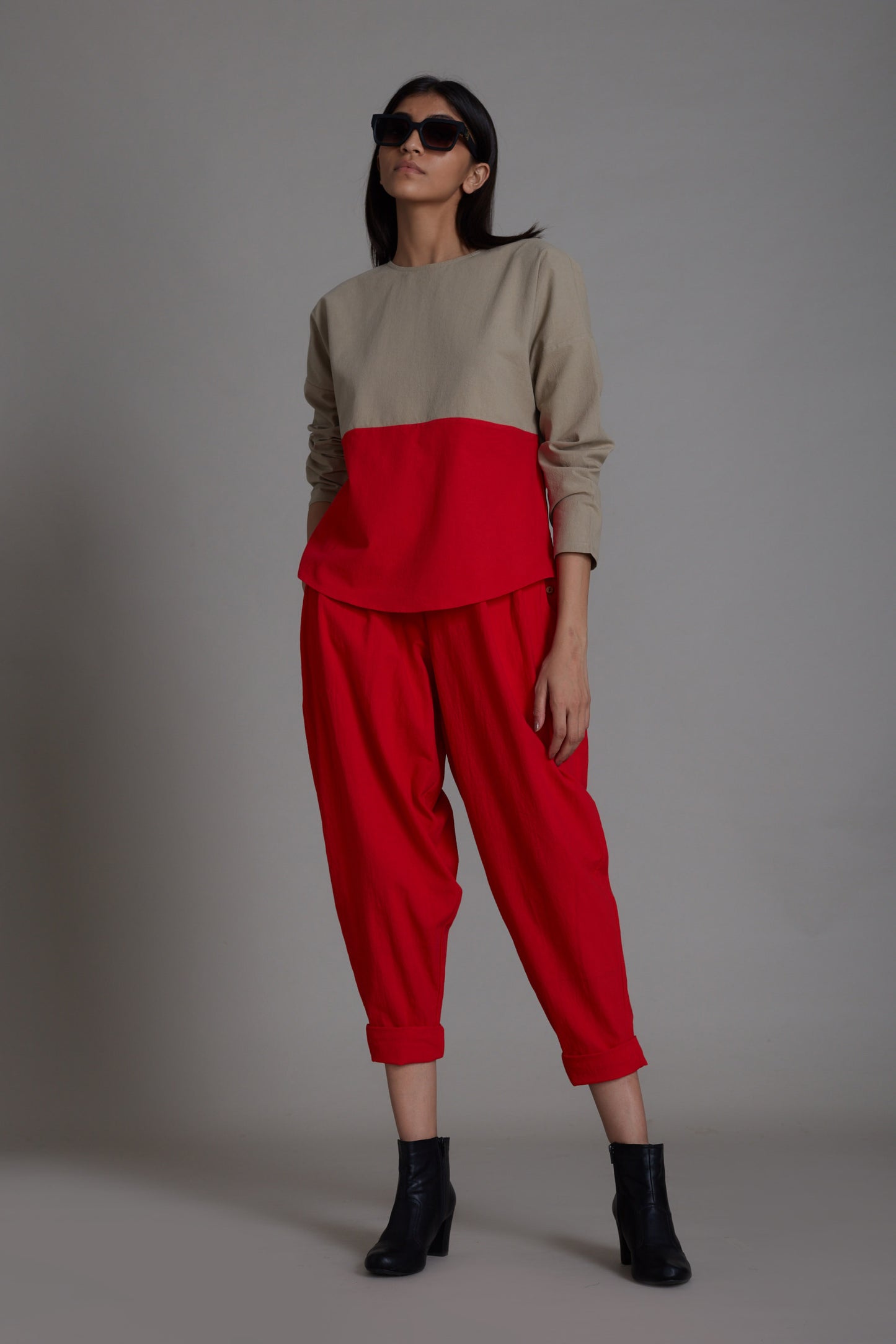 Beige & Red Rekin Top