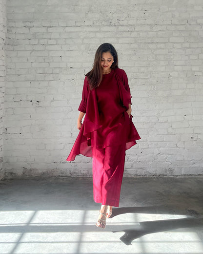 The Waterfall Jacket Ensemble -Burgundy