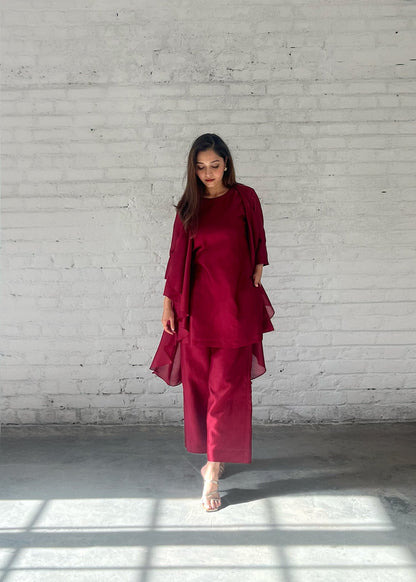 The Waterfall Jacket Ensemble -Burgundy