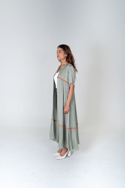 Green-Orange Braided Gather Long Cape