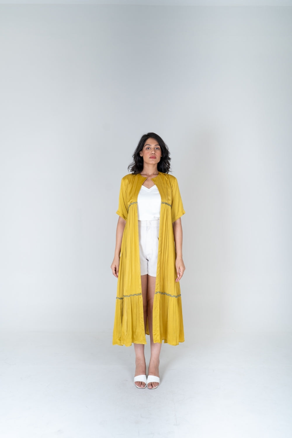 Yellow-Green Braided Gather Long Cape