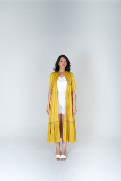 Yellow-Green Braided Gather Long Cape