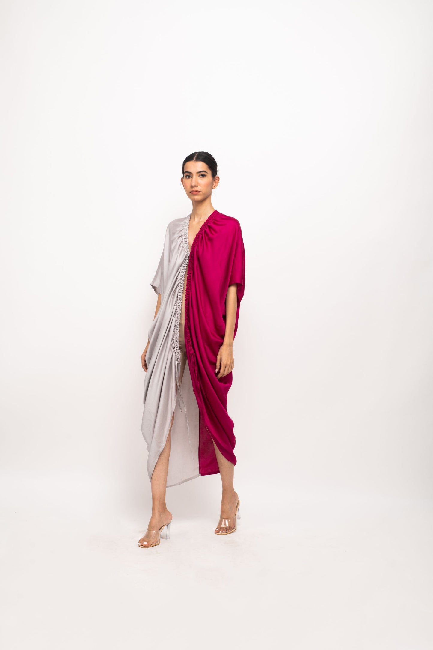 Wine-Grey Rouching Cape