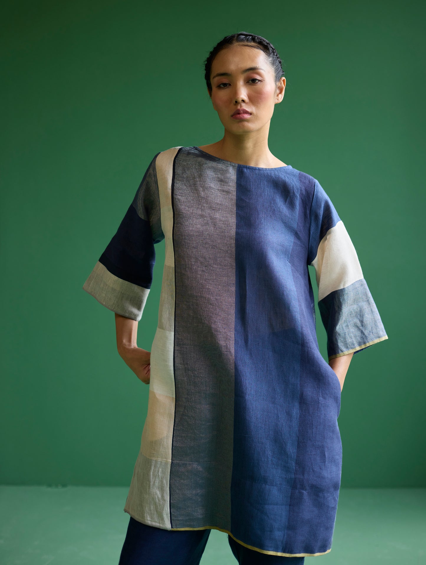 Lina Color-Blocked Co-ord Set  - Navy