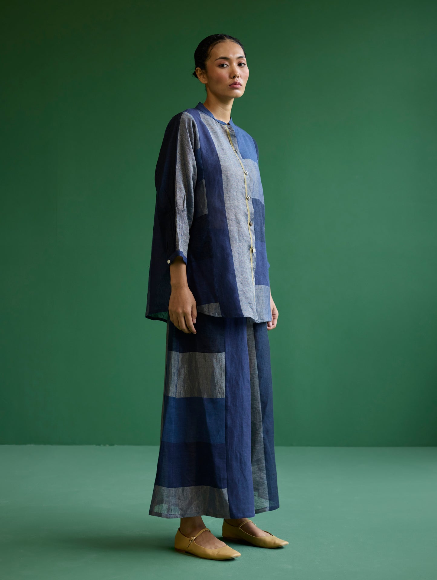 Izara Metallic Linen Co-ord Set - Navy