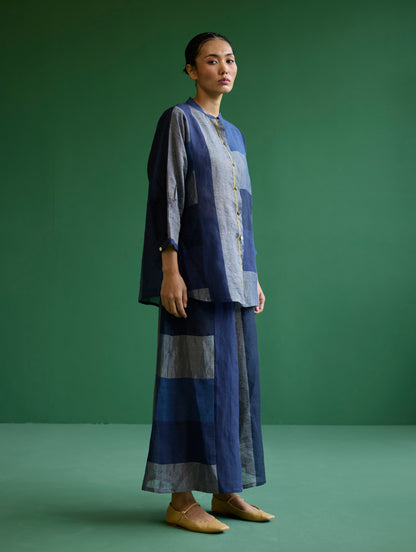 Izara Metallic Linen Co-ord Set - Navy