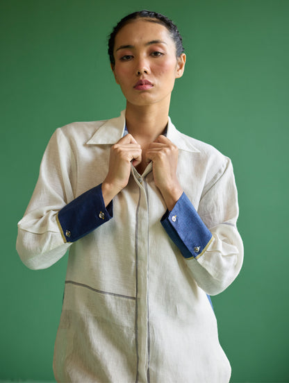 Yang Color-Blocked Co-ord Set - Ivory