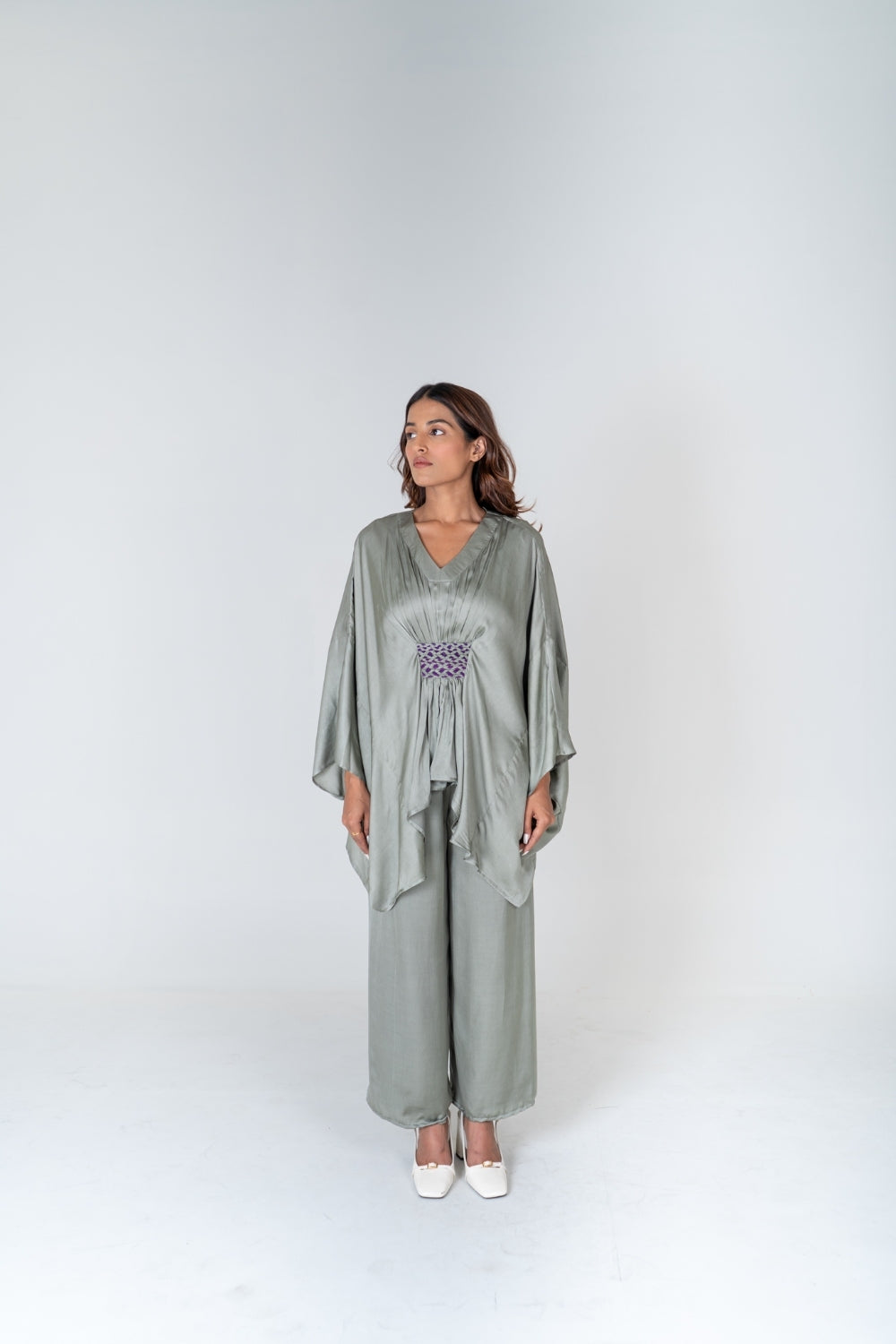 Green-Purple Braided Kaftan Co-rd Set