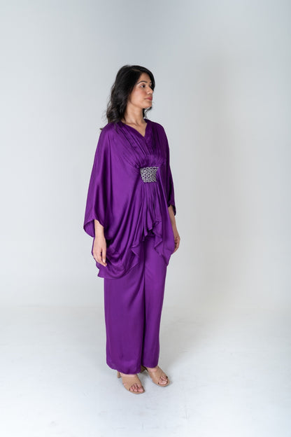 Purple-Green Braided Kaftan Co-ord Set