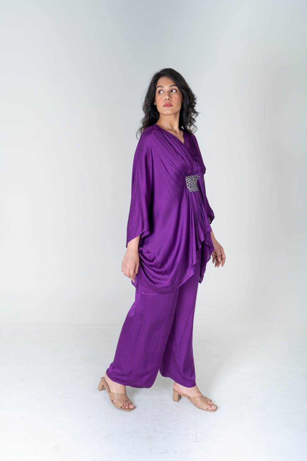 Purple-Green Braided Kaftan Co-ord Set