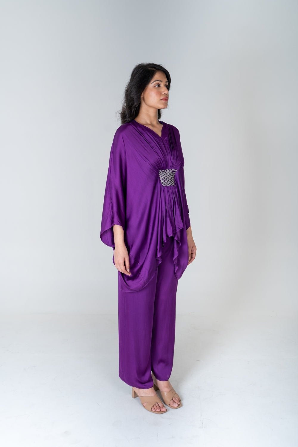 Purple-Green Braided Kaftan Co-ord Set