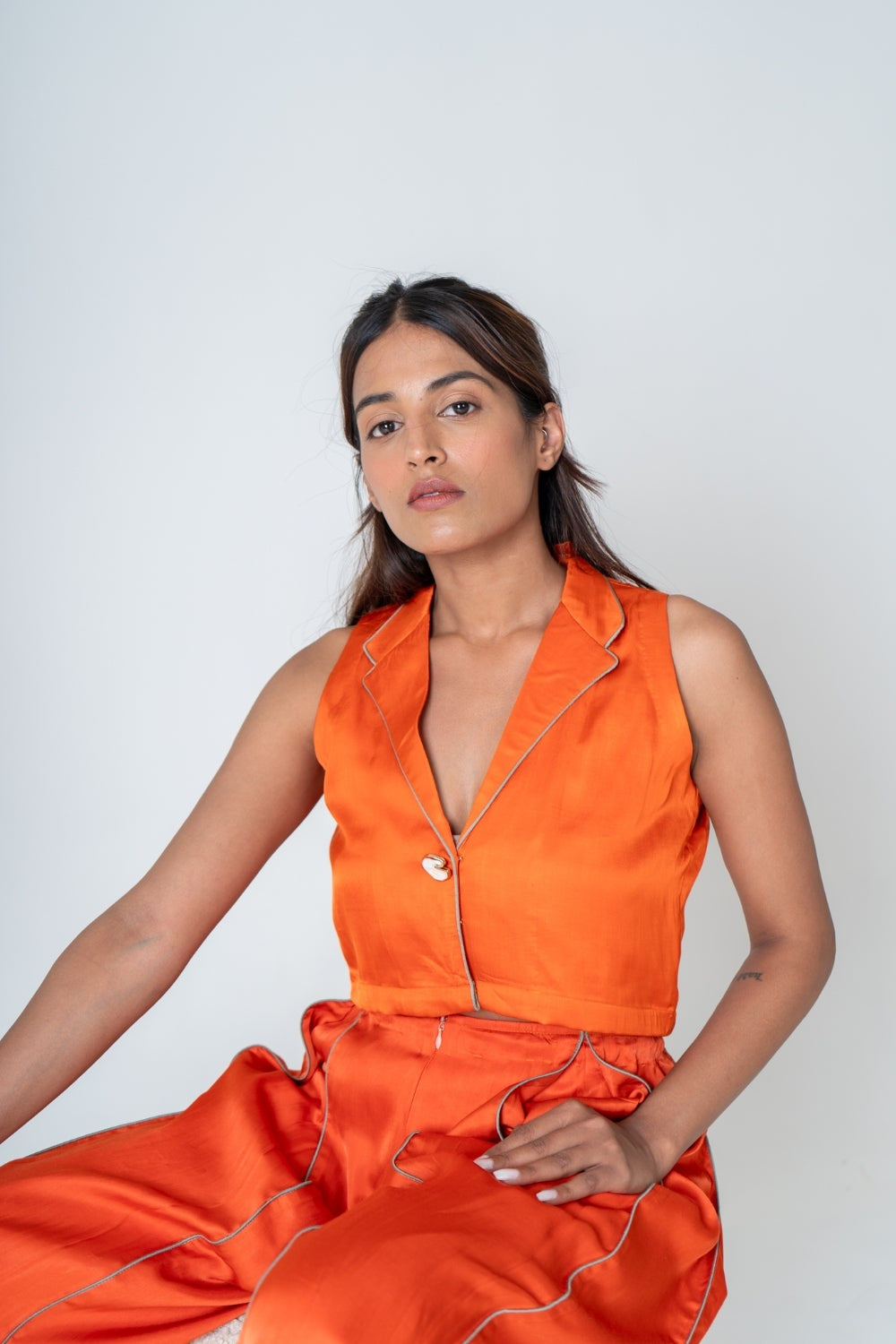 Orange Sleeveless Waistcoat Co-ord Set