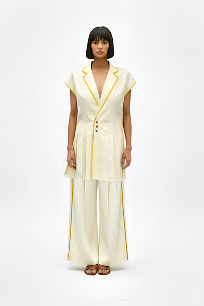 Ivory-Mango Yellow Blazer Set