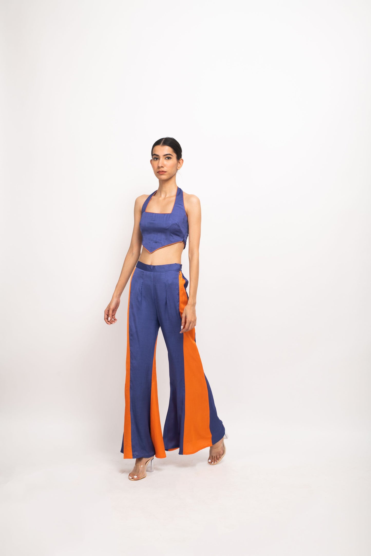 Blue-Orange Halter Neck Set