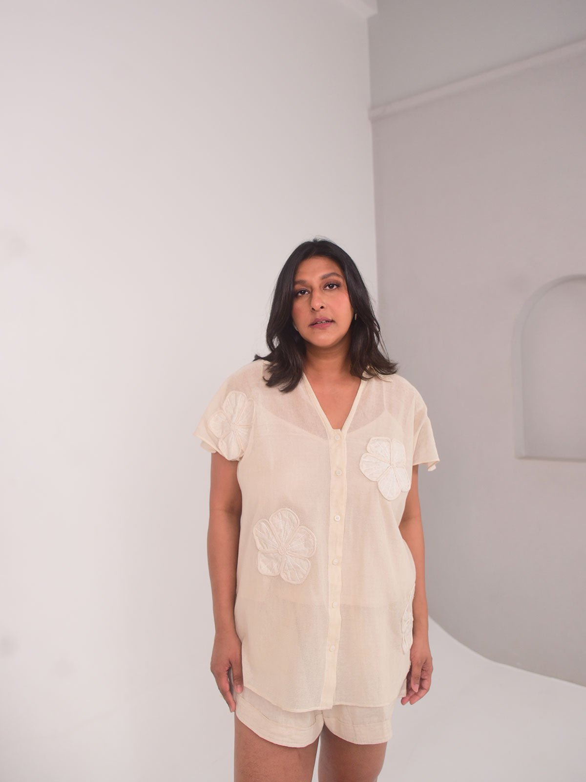 Cam Applique Cotton Net Shirt