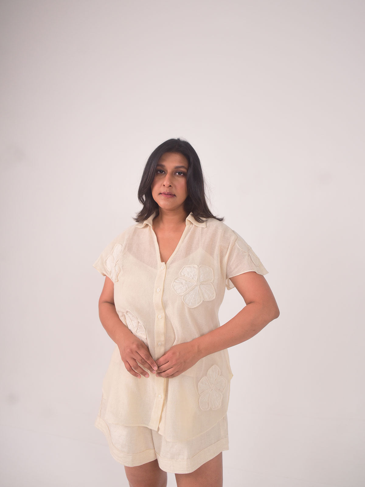 Cam Applique Cotton Net Shirt