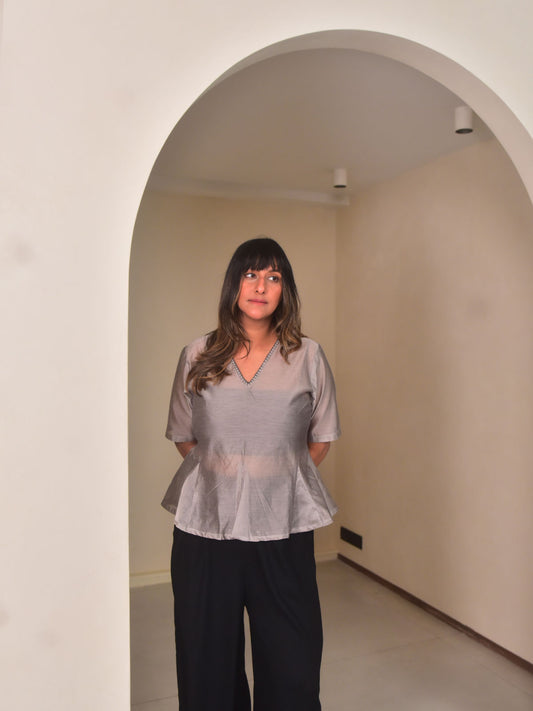 Grey Chanderi Top