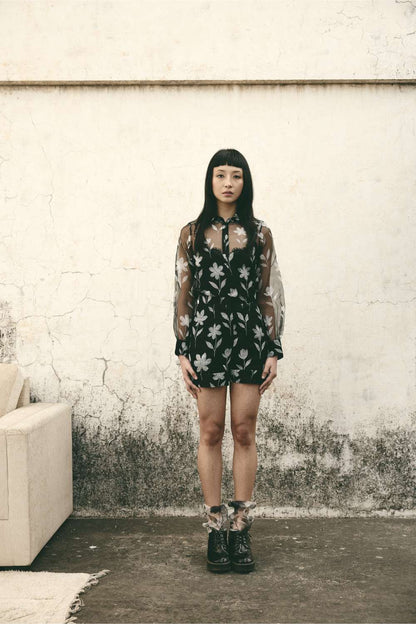 AN Foral Organza Shirt - Black