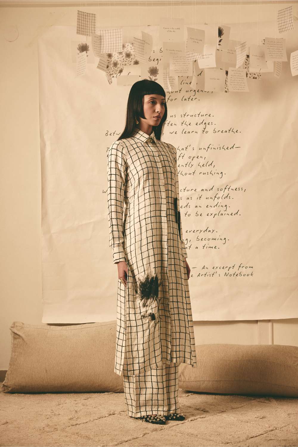 AN Bookmark Grid Kurta with Grid Pants